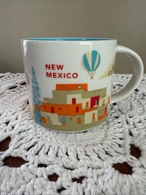 Starbucks New Mexico Decorative Ceramic Mug - White with Orange & Blue Accents